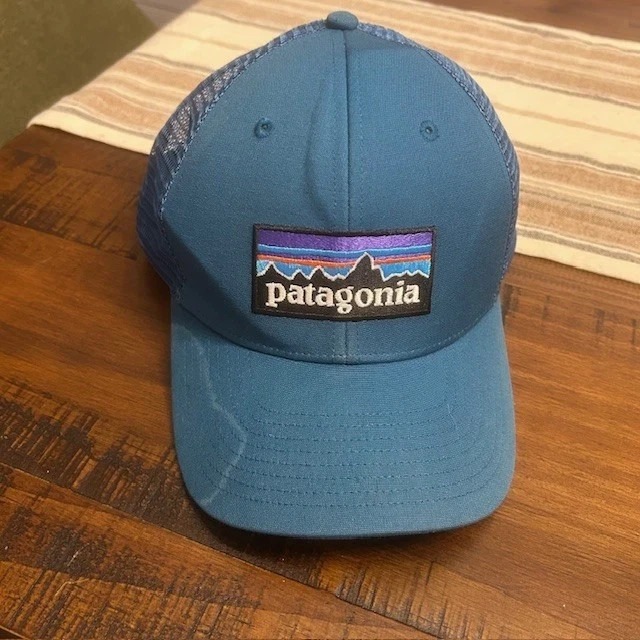 Patagonia P-6 Logo Trucker Hat Teal Blue Mesh Back Snapback Cap Os 38017 Creases